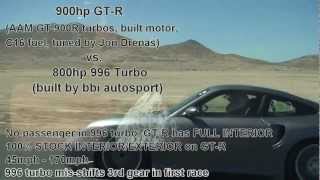 900hp Nissan GTR vs 800hp Porsche 996 Turbo [upl. by Ahsatak]