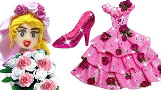 Play Doh Making Colorful Sparkle Disney Princess Ariel Dress High Heels Crown Castle Toys [upl. by Meid]