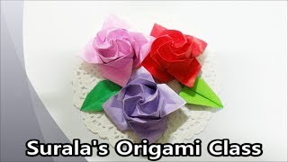 Origami  Rose flower  종이접기  장미 꽃 [upl. by Niriam]