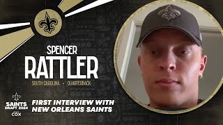 2024 NFL Draft Spencer Rattlers first interview with New Orleans Saints [upl. by Llemrej844]