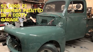 1952 Ford F1 Gets DIY Paint on the Front Sheet Metal Painted in 30 Weather [upl. by Drofhsa]