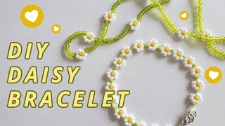 How to make a DAISY CHAIN flower bracelet  Easy beaded 90s jewelry DIY [upl. by Gomer510]