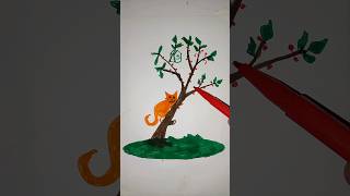 Colorful Cat and Tree Drawing art creativeart artlovers diyart [upl. by Lalage]