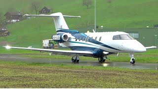 Pilatus PC24 and PC12 in Stans  Takeoff in Rainy Weather [upl. by Anaujnas896]