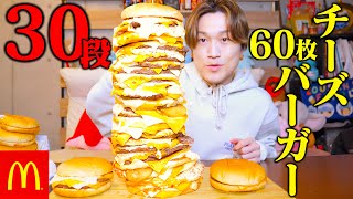 【大食い】マック新商品を魔改造‼️肉30段＆チーズ60段の過去最大級バーガーに挑戦⁉︎【ぞうさんパクパク】【マクドナルド】 [upl. by Cochard736]