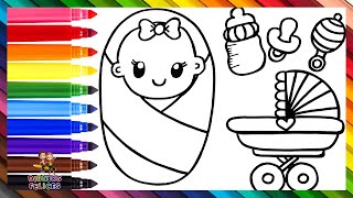 Dibuja y Colorea Un Bebé Con Accesorios 👶🎀🍼🌈 Dibujos Para Niños [upl. by Aitret]