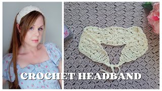 CROCHET VINTAGE CREAM HEADBAND TUTORIAL FOR BEGINNERS  How To Crochet Granny Square Hairband DIY [upl. by Lars]