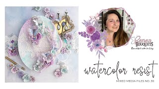 Watercolor Resist Technique  Mixed Media Tutorial  Reneabouquets Butterflies Chipboard Pearls [upl. by Erinna]