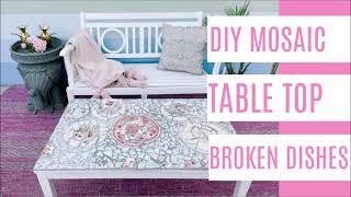 how to make a diy mosaic table top with broken dishes [upl. by Malinde]