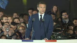 quotCe vote mobligequot dit Macron aux électeurs ayant fait barrage au RN  AFP Extrait [upl. by Ahsikyw39]