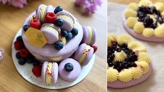 ÁFONYÁS MACARON TORTA😍🫐  fehércsoki ganache  BebePiskóta [upl. by Lilia]