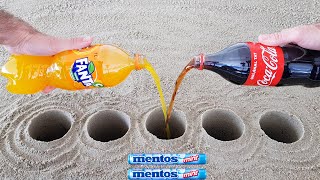 Experiment  Coca Cola Fanta Sprite Mirinda Pepsi and Mentos Underground [upl. by Ediva]