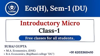 Introductory Microeconomics  Class1  EconomicsH Sem1 DU  By SIG CLASSES  economics [upl. by Naveb]