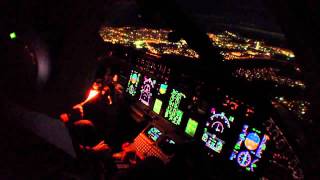 Night landing ERJ 145 cockpit view HD [upl. by Ennagroeg599]