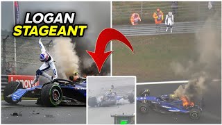 Williams driver Logan Sargeant jumps from burning car in Dutch GP final practice [upl. by Anirdna]