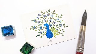 Easy WATERCOLOR floral peacock for beginners » How to paint watercolor foliage and florals [upl. by Haleemak]