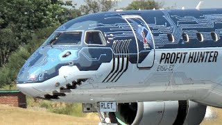 🇧🇷 Embraer E190E2 Tech Shark Spooky Engine Howl at Farnborough Airport [upl. by Ramaj165]