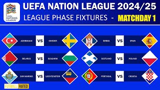 UEFA NATIONS LEAGUE 202425 League Phase Fixtures  Matchday 1  UEFA Fixtures Today [upl. by Aylad]