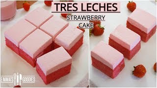 Tres Leches STRAWBERRY CAKE Recipe  Pastel Tres Leches de Fresa Strawberry Milk Cake [upl. by Ennayehc]