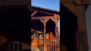 Our biggest building yet 14x40 log cabin with timber frame porch pinehillbarns logcabin tinyhome [upl. by Alleunamme471]