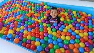 Giant Inflatable Kids Pool Full Of Balls Superhero Surprise Toys Hunt With Ckn Toys [upl. by Linnet37]