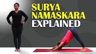 Surya Namaskara  Yoga Warmup Routine  Sun Salutation  Step by step Explained [upl. by Emmer562]