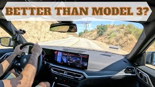 Unveiling the Truth 2023 BMW I4 eDrive35 vs 2023 Tesla Model 3 RWD  Twisty Road Handling [upl. by Htebazil730]