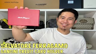 SALVATORE FERRAGAMO GANCINI CREDIT CARD HOLDER  NAVY BLUE  UNBOXING AND REVIEW [upl. by Oralie310]