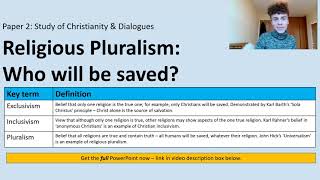 RELIGIOUS PLURALISM EXCLUSIVISM INCLUSIVISM amp PLURALISM A LEVEL RELIGIOUS STUDIES [upl. by Lane]