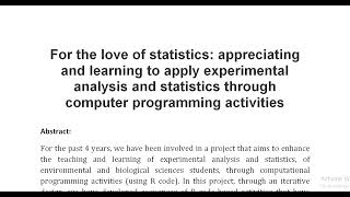 For the love of statistics appreciating and learning to apply experimental analysis and statistics t [upl. by Raynah]