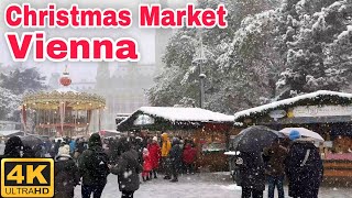 Vienna Christmas Market 2023 🇦🇹 4K Rathausplatz Heavy Snowfall Walking Tour 2023 [upl. by Sucul]