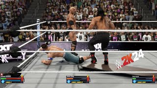 Wwe2k24  Full Match  The Rock vs Roman Reigns vs John Cena  No mercyWwe Title Match [upl. by Redvers]