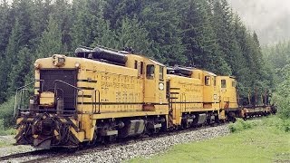 Dynamicbraked SW1200RSs on Canfor Englewood Logging Railway Nimpkish June 1997 [upl. by Eyoj927]