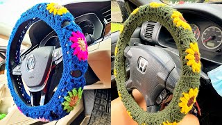 Latest Handmade Crochet steeringwheel cover patterns  Crochet flower steering wheel [upl. by Audley]