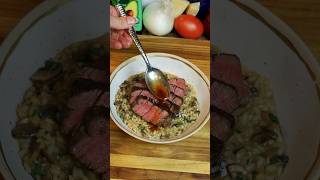 Sous vide filet mignon with mushroom risotto cooking [upl. by Griffie863]