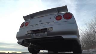 Nissan Skyline R34 GTT Blitz Nür Spec catback exhaust sound [upl. by Jacqueline]