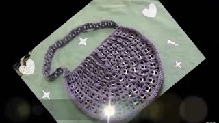 PARTE 1 DE 4 TUTORIAL BOLSA CON ANILLAS DE LATA A CROCHET SEMICIRCULAR   Labores Angélika [upl. by Ayom988]