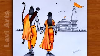 Shree Ram Sita Drawing easy step by step  Ram mandir drawing  Ram Navami drawing lavi Arts [upl. by Michelina]