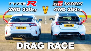 Honda Civic Type R v Toyota GR Yaris DRAG RACE [upl. by Shotton]