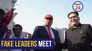 WATCH Fake Kim Jong Un and Donald Trump meet in Singapore [upl. by Esekram43]