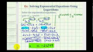 Ex 5 Solve Exponential Equations with Two Exponential Parts Using Logarithms [upl. by Zorana947]