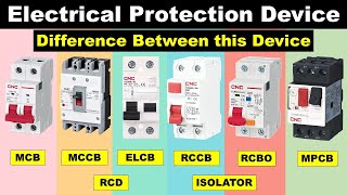 Difference between MCB MCCB ELCB RCCB RCBO RCD And MPCB  why we use this device [upl. by Eahsram74]