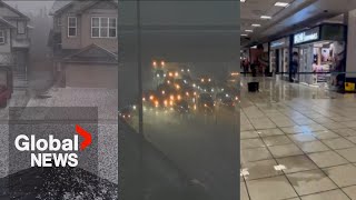 Alberta storms Calgary airport terminal damaged as hail heavy rains hit city [upl. by Vidal]