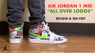 Air Jordan 1 Mid All Over Logos Review and On Feet [upl. by Aciretehs654]