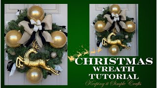 CLASSIC CHRISTMAS WREATH TUTORIAL  CHRISTMAS DECORATIONS REINDEER GREENERY WREATH DIY [upl. by Netnilc]