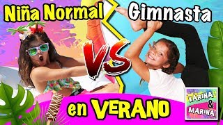 NIÑA NORMAL VS NIÑA GIMNASTA en el VERANO ☀️ RETOS Y SALTOS de GIMNASIA RÍTMICA en LA PISCINA 💦 [upl. by Suzie]