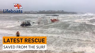 RNLI Trearddur Bay rescue in heavy surf [upl. by Odlanyar]