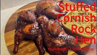 Stuffed Cornish Rock Hen  Weber Smokey Mountain [upl. by Nelhsa]