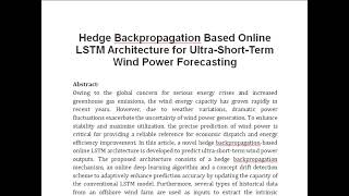 Hedge Backpropagation Based Online LSTM Architecture for Ultra Short Term Wind Power Forecasting [upl. by Muryh]