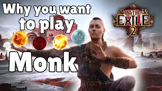 Early Monk Showcase Combos Skill Gems Passives Ascendancy  Path of Exile 2 [upl. by Larcher618]